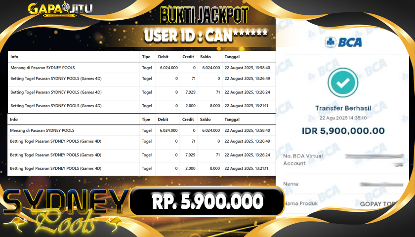 GAPAIJITU JACKPOT TOGEL TOTO MACAU Rp.7.145.000.,- LUNAS