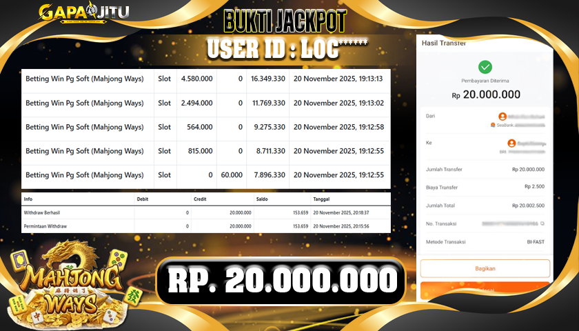 GAPAIJITU JACKPOT SLOT MAHJONG WAYS Rp.20.000.000.,- LUNAS